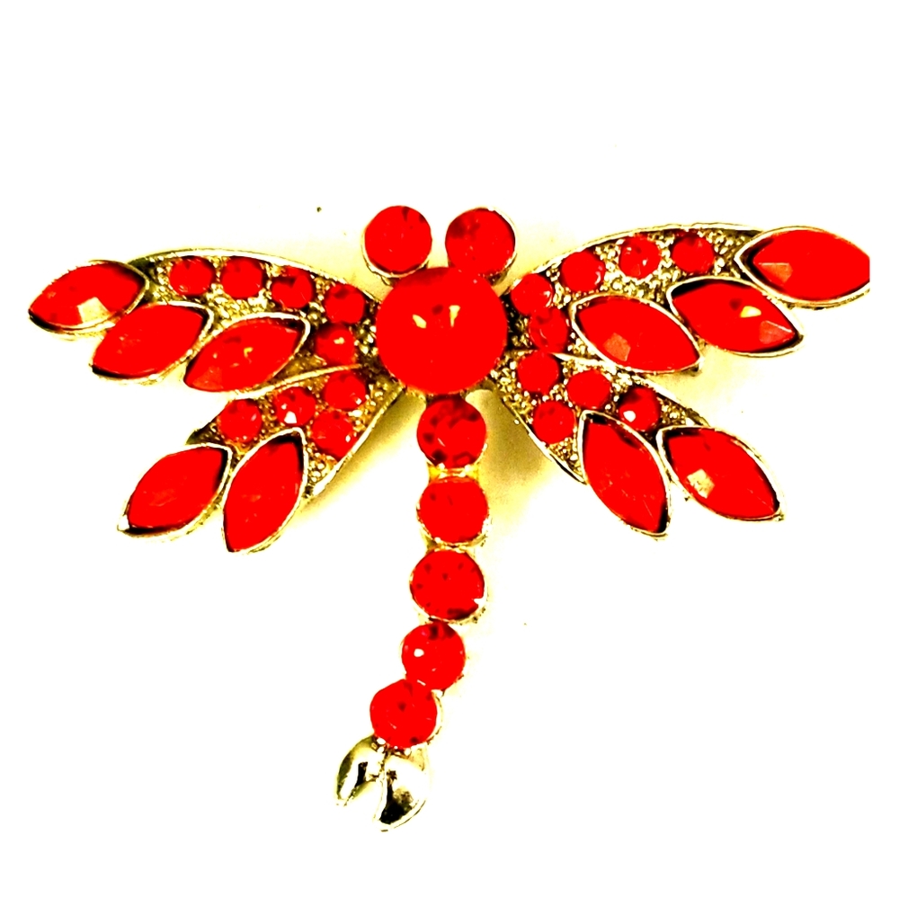 Vintage Jewelry Red  Crystal Dragonfly BROOCH PIN